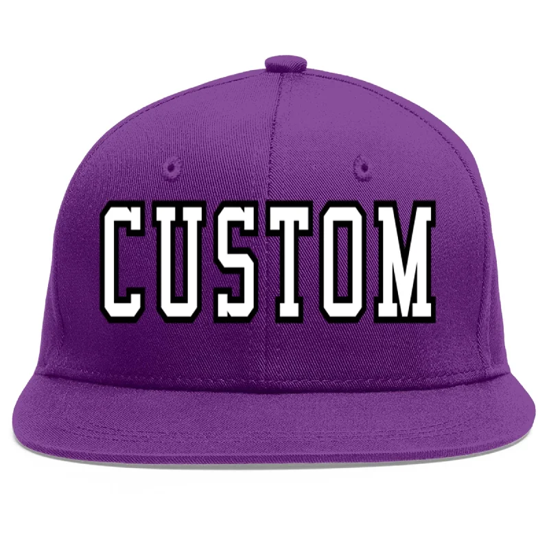 Baseball caps for spring and summer-Custom Purple White-Black Flat Eaves Sport Baseball Cap