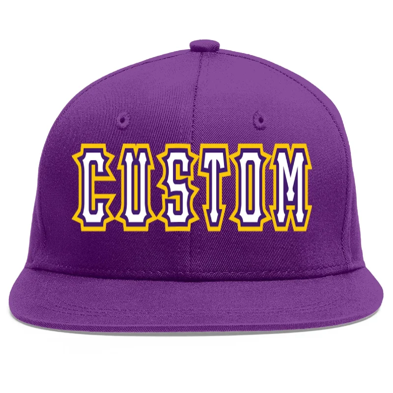 Protective features of baseball caps-Custom Purple White-purple Flat Eaves Sport Baseball Cap