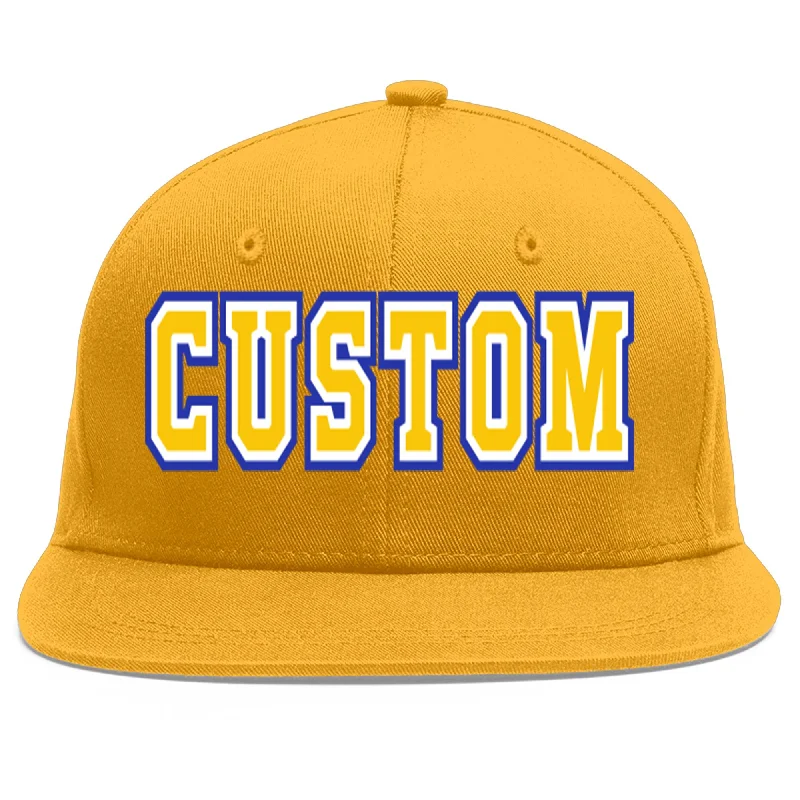 Popular baseball cap styles-Custom Gold Gold-White Flat Eaves Sport Baseball Cap