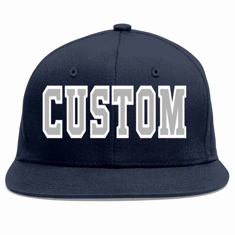 Baseball caps for different head shapes-Custom Navy Gray-White Casual Sport Baseball Cap