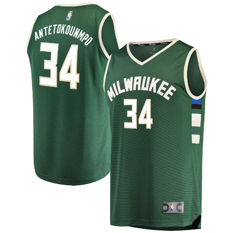 Best basketball jerseys for high school teams-Giannis Antetokounmpo Milwaukee Bucks Branded Youth Fast Break Basketball Jersey Hunter Green - Icon Edition