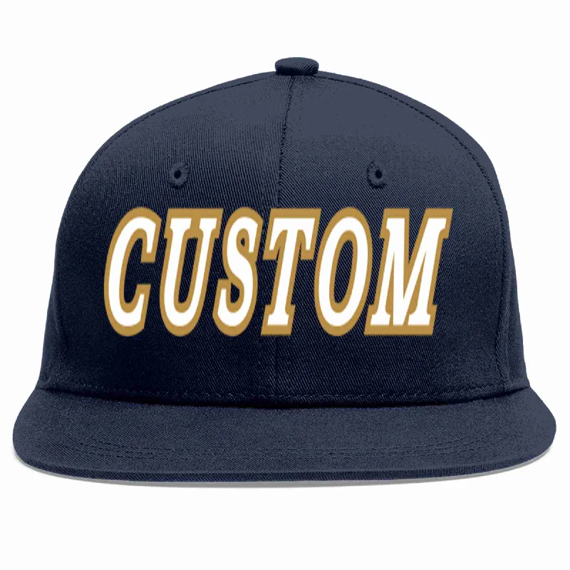 Baseball caps with flexible design-Custom Navy White-Old Gold Casual Sport Baseball Cap