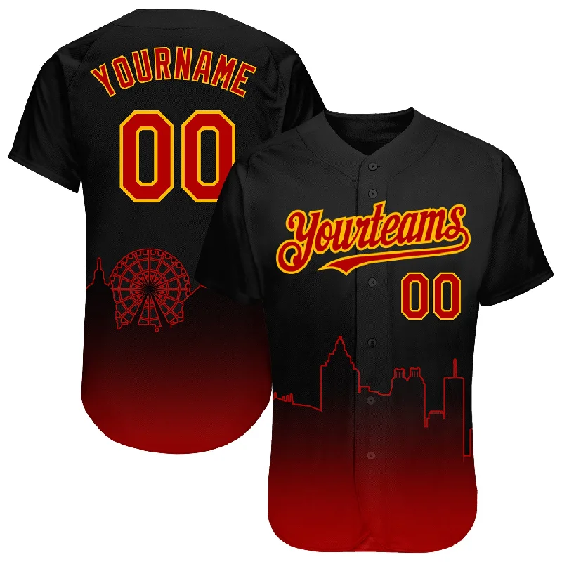 Baseball jerseys with vintage logo designs-Custom Black Red-Gold 3D Atlanta City Edition Fade Fashion Authentic Baseball Jersey