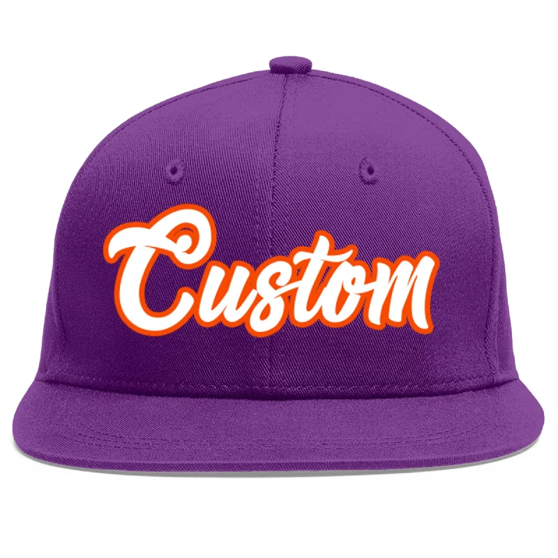 Windproof and breathable baseball caps-Custom Purple White-Orange Flat Eaves Sport Baseball Cap