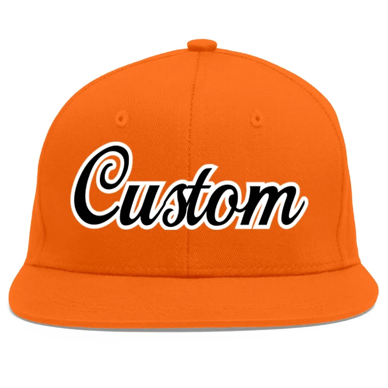 Adjustable baseball caps for a perfect fit-Custom Orange Black-White Flat Eaves Sport Baseball Cap