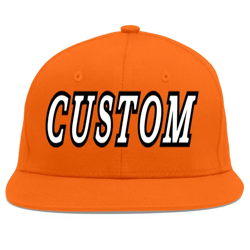 Baseball caps for long wear comfort-Custom Orange White-Black Flat Eaves Sport Baseball Cap