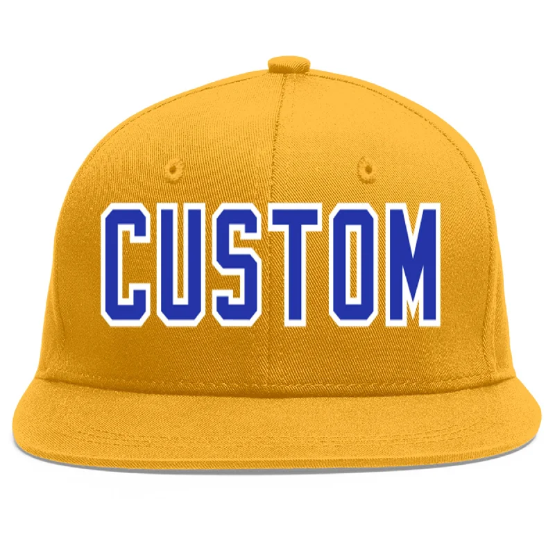 Adjustability in baseball caps-Custom Gold Royal-White Flat Eaves Sport Baseball Cap