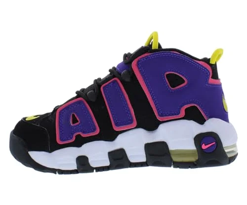 Basketball shoes with excellent cushioning for jumping-Nike Air More Uptempo GS Basketball Shoes, Black/Multi-Color-Court Purple, 5 M US