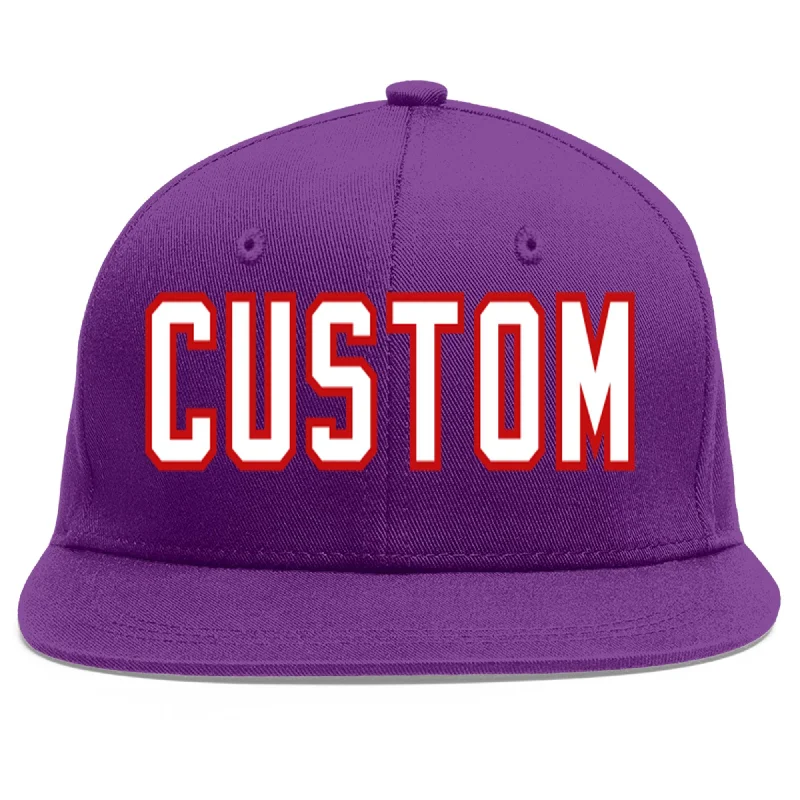 Waterproof baseball caps-Custom Purple White-Red Flat Eaves Sport Baseball Cap