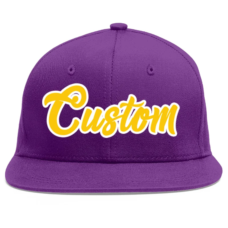 Comfort of everyday baseball caps-Custom Purple Gold-White Flat Eaves Sport Baseball Cap