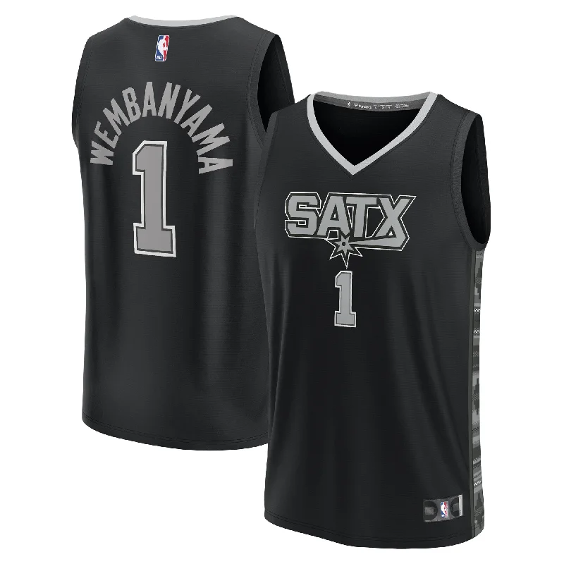 Best basketball jerseys for tournament teams-Victor Wembanyama San Antonio Spurs Branded Youth Fast Break Player Basketball Jersey - Statement Edition - Black