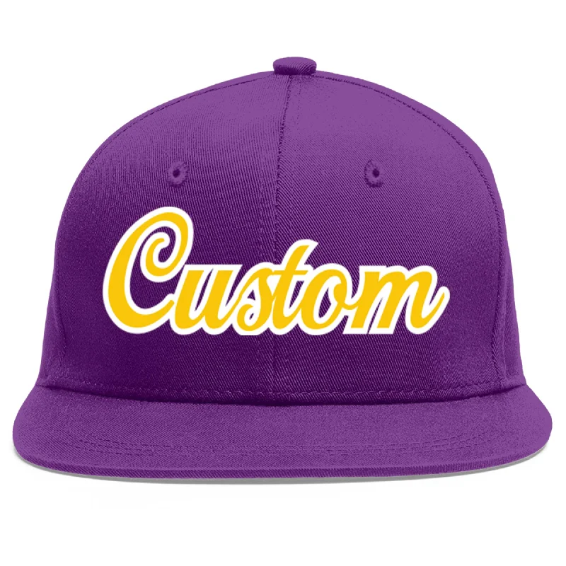 Classic baseball cap features-Custom Purple Gold-White Flat Eaves Sport Baseball Cap