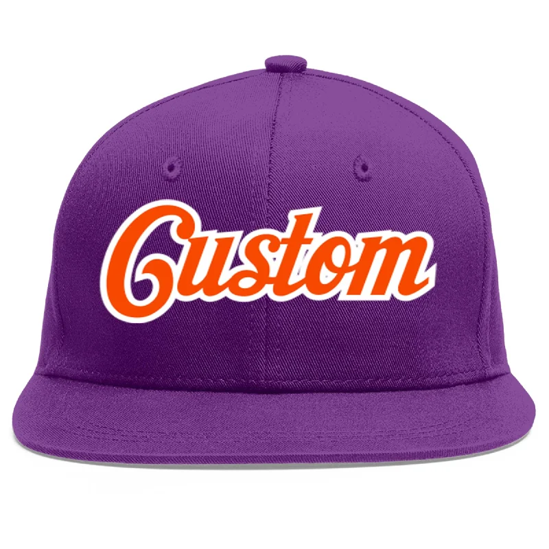 Ventilation features in baseball caps-Custom Purple Orange-White Flat Eaves Sport Baseball Cap