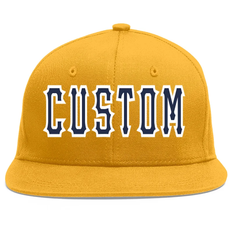 Comfort of everyday baseball caps-Custom Gold Navy-White Flat Eaves Sport Baseball Cap