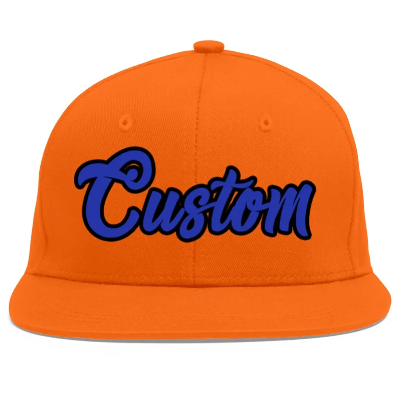 Most comfortable baseball caps-Custom Orange Royal-Black Flat Eaves Sport Baseball Cap