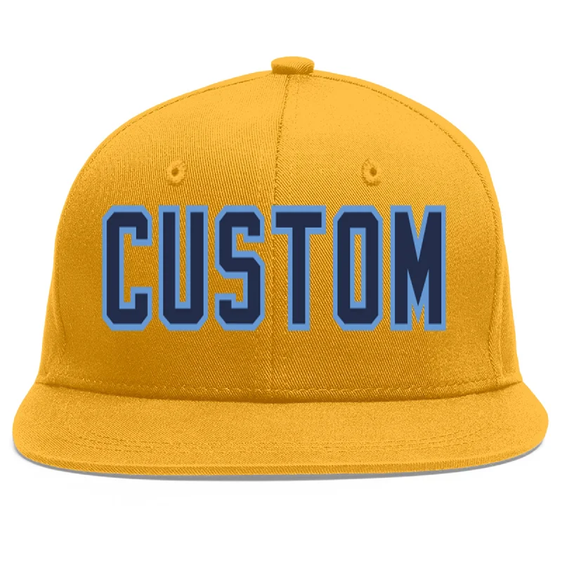 Baseball cap fabric comfort-Custom Gold Navy-Light Blue Flat Eaves Sport Baseball Cap