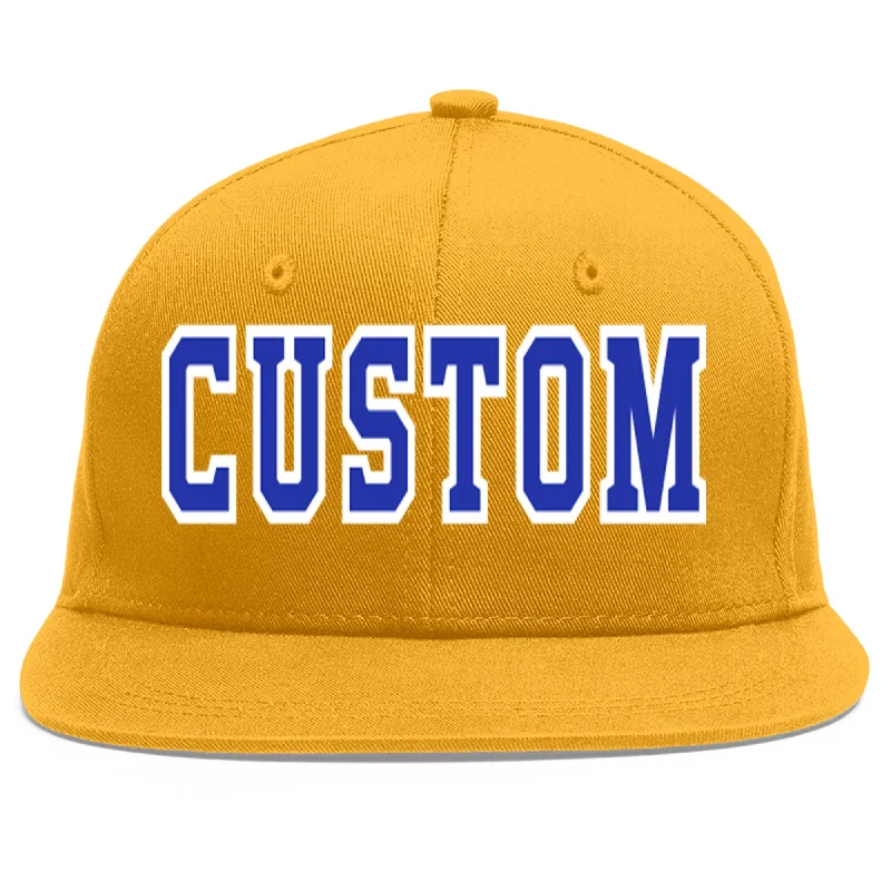 Brim design and comfort of baseball caps-Custom Gold Royal-White Flat Eaves Sport Baseball Cap