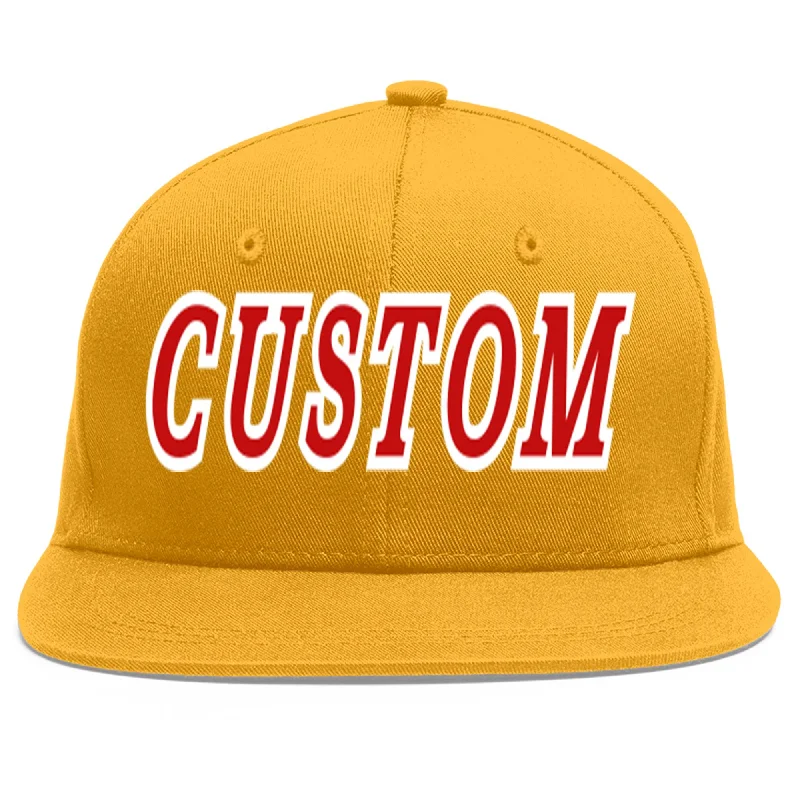 Baseball cap material options-Custom Gold Red-White Flat Eaves Sport Baseball Cap