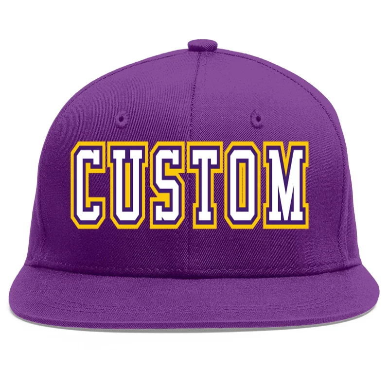 Baseball caps with flexible design-Custom Purple White-purple Flat Eaves Sport Baseball Cap