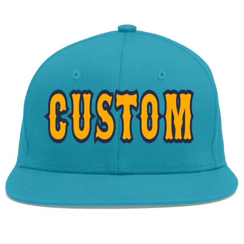 Adjustable baseball caps for a perfect fit-Custom Aqua Yellow-Navy Flat Eaves Sport Baseball Cap