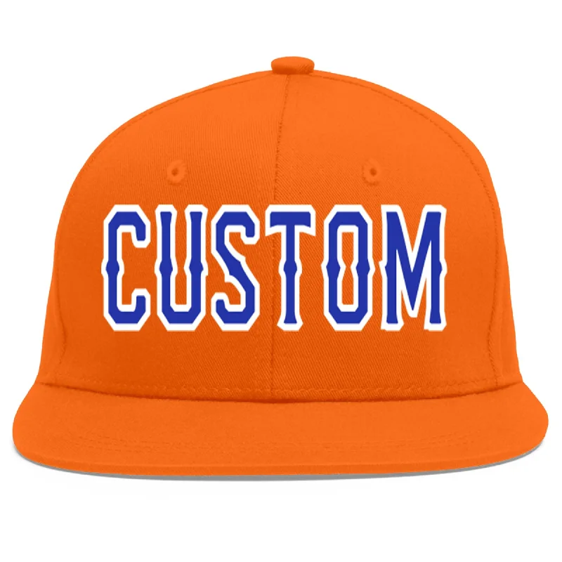 Comfort and fit of baseball caps-Custom Orange Royal-White Flat Eaves Sport Baseball Cap