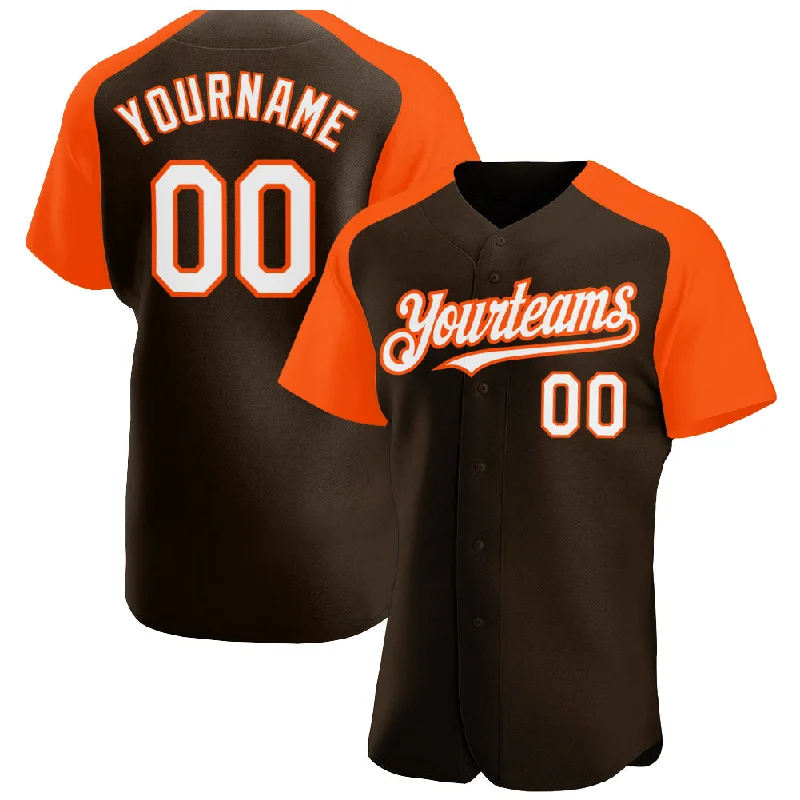 Baseball jerseys with bold color designs for standout style-Custom Brown White-Orange Authentic Raglan Sleeves Baseball Jersey