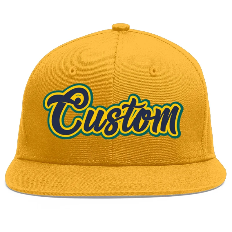 Popular baseball cap trends-Custom Gold Navy-Gold Flat Eaves Sport Baseball Cap