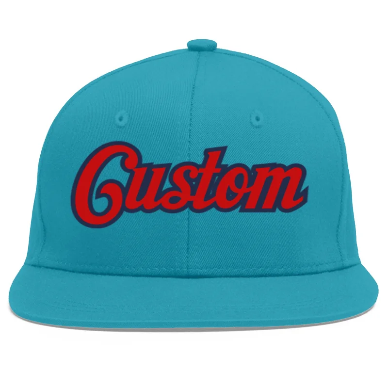 Baseball caps breathability features-Custom Aqua Red-Navy Flat Eaves Sport Baseball Cap