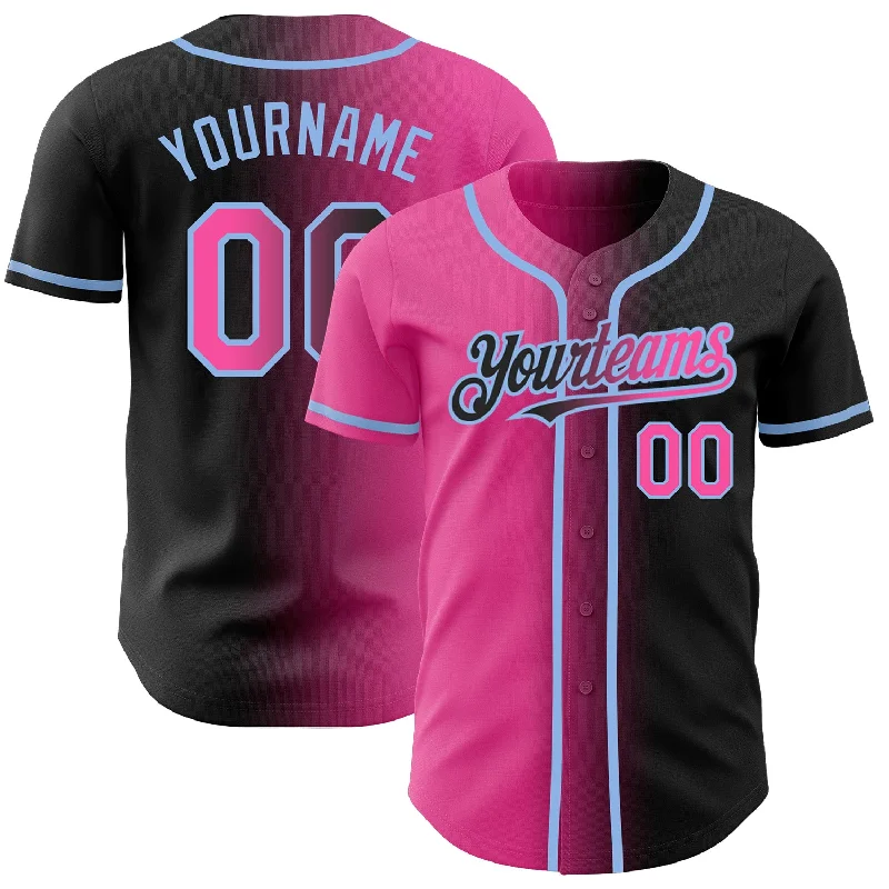 Baseball jerseys for off-field wear and fan support-Custom Black Pink-Light Blue Authentic Gradient Fashion Baseball Jersey