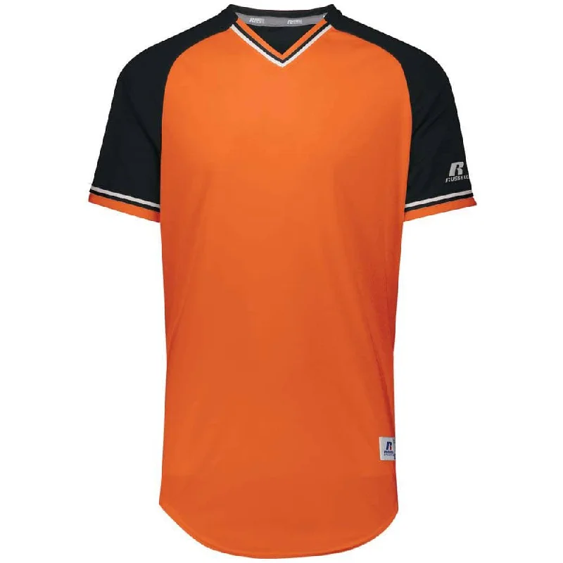 Baseball jerseys with customizable team logos and numbers-Classic Burnt Orange-Black V-Neck Jersey