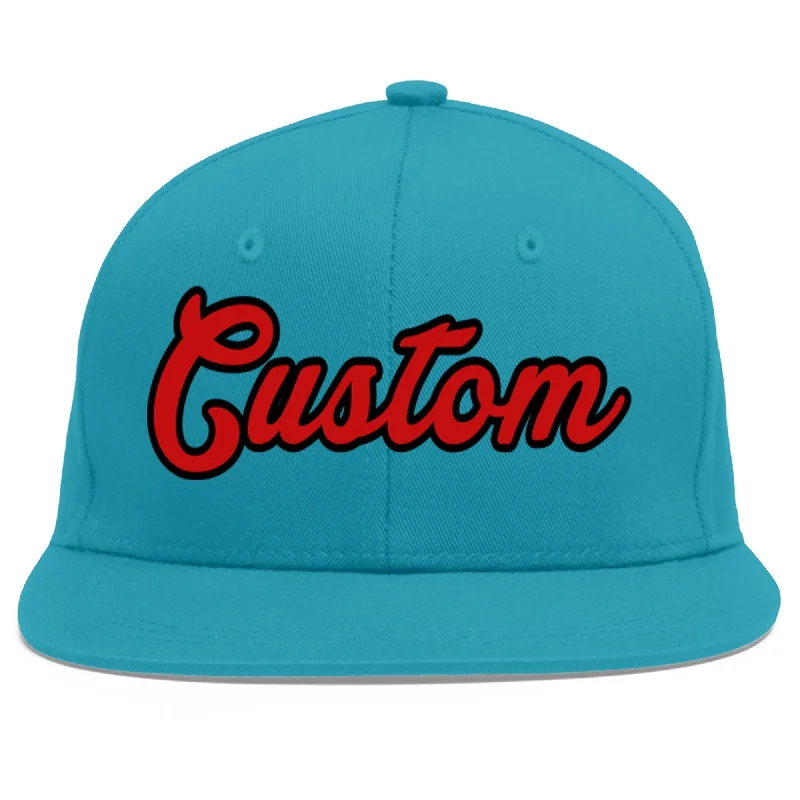 Classic baseball cap features-Custom Aqua Red-Black Flat Eaves Sport Baseball Cap