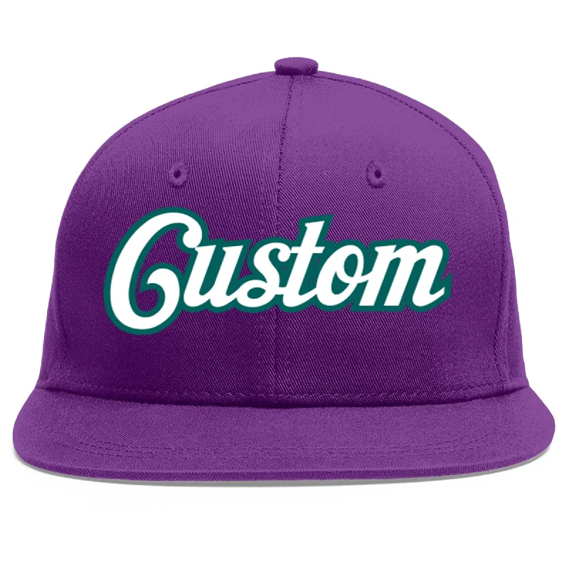 Baseball caps for outdoor activities-Custom Purple White-Aqua Flat Eaves Sport Baseball Cap