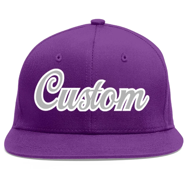 Baseball cap history and origin-Custom Purple Gray-White Flat Eaves Sport Baseball Cap