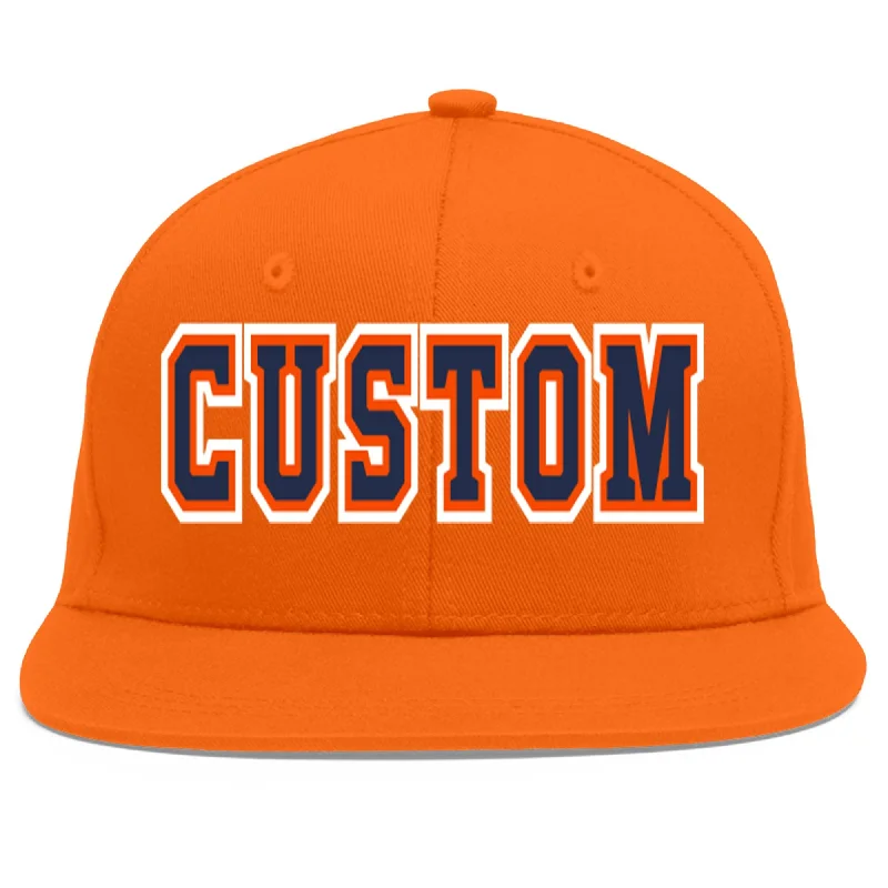 Comfort and design balance in baseball caps-Custom Orange Navy-Orange Flat Eaves Sport Baseball Cap