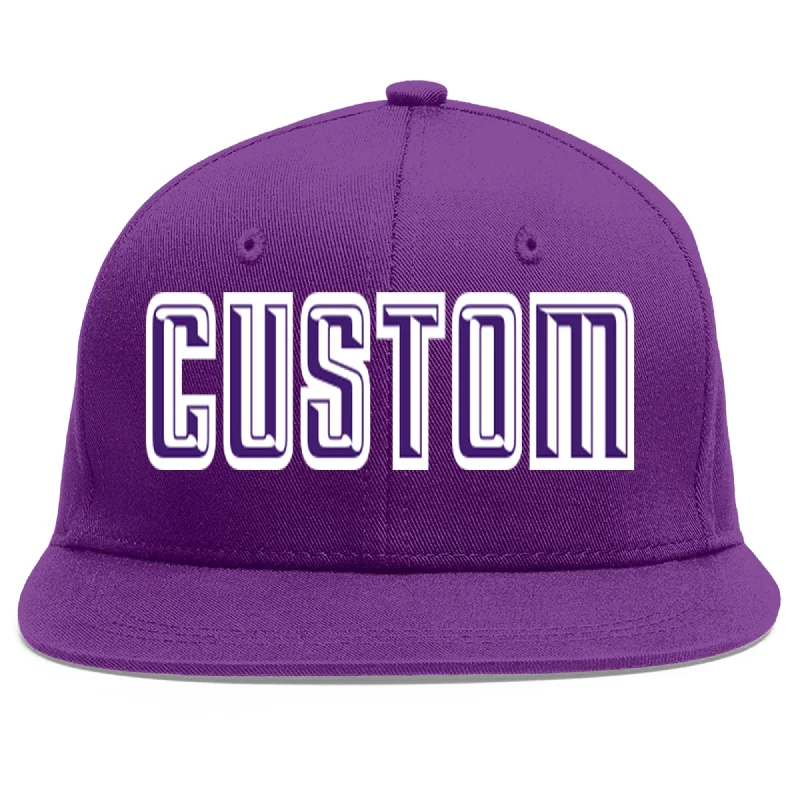 Pairing baseball caps with sports shirts-Custom Purple purple-White Flat Eaves Sport Baseball Cap