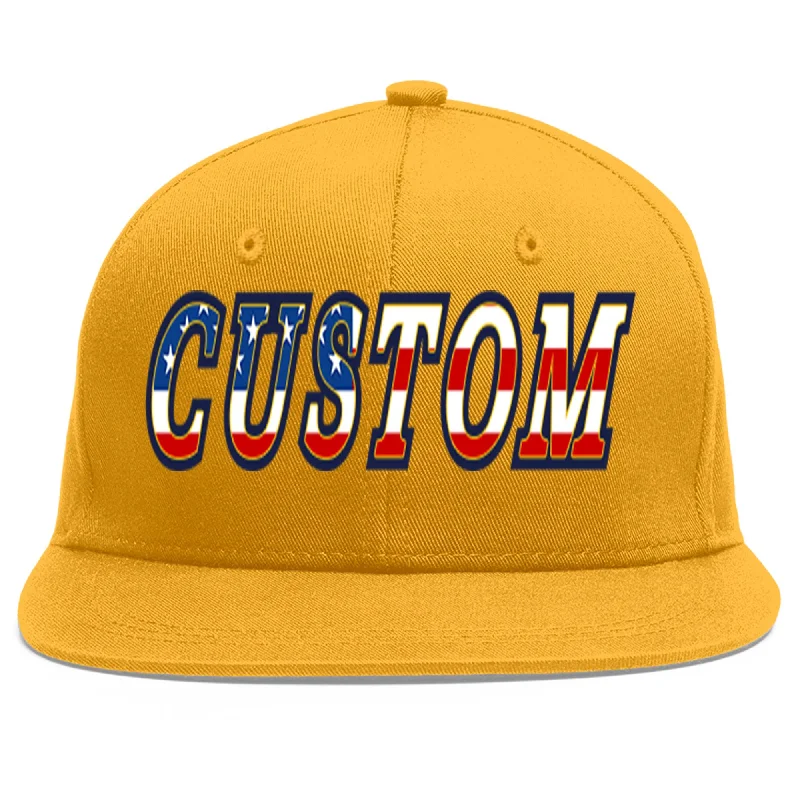 Baseball cap fit for extended wear-Custom Gold Vintage USA Flag-Gold Flat Eaves Sport Baseball Cap