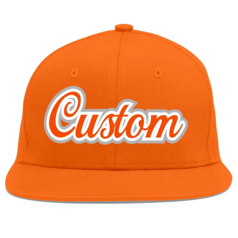 Baseball caps for running and cycling-Custom Orange Orange-White Flat Eaves Sport Baseball Cap