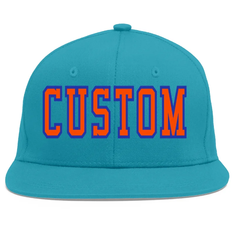 Adjustable baseball caps-Custom Aqua Orange-Royal Flat Eaves Sport Baseball Cap