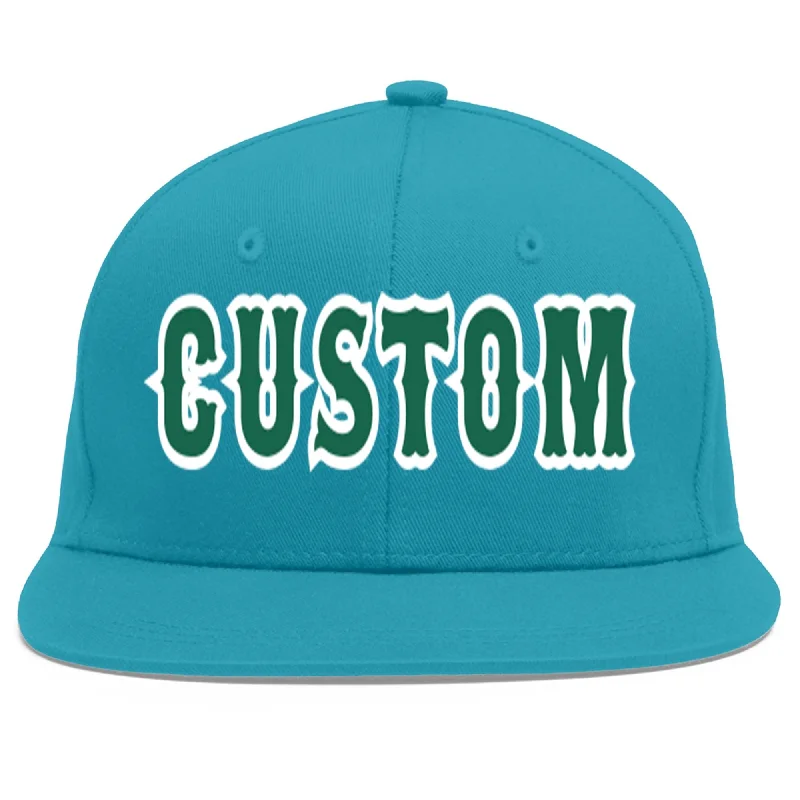 Stylish and functional baseball caps-Custom Aqua Kelly Green-White Flat Eaves Sport Baseball Cap