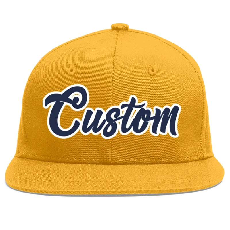 Baseball caps with casual outfits-Custom Gold Navy-White Flat Eaves Sport Baseball Cap