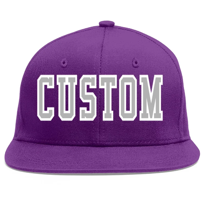 Baseball caps for team sports-Custom Purple Gray-White Flat Eaves Sport Baseball Cap