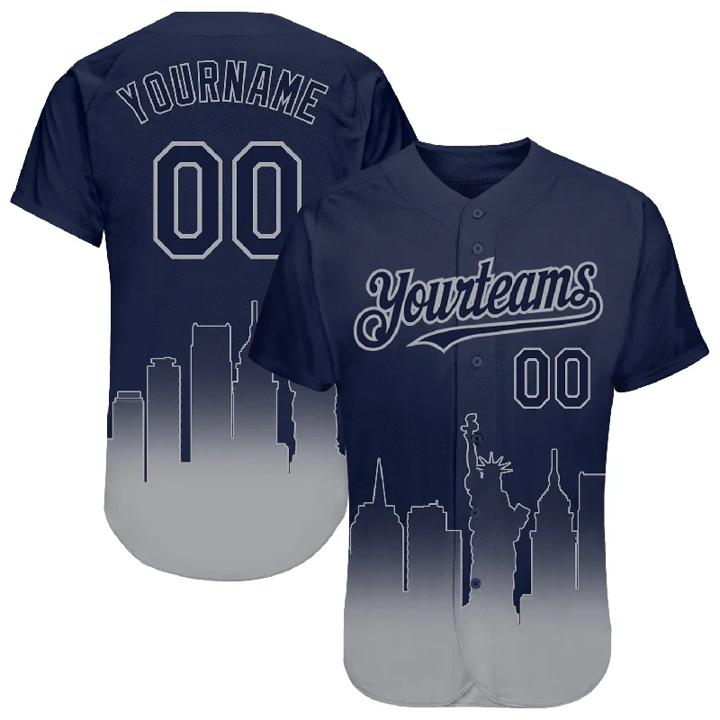 Vintage-inspired baseball jerseys for collectors-Custom Navy Gray 3D New York City Edition Fade Fashion Authentic Baseball Jersey