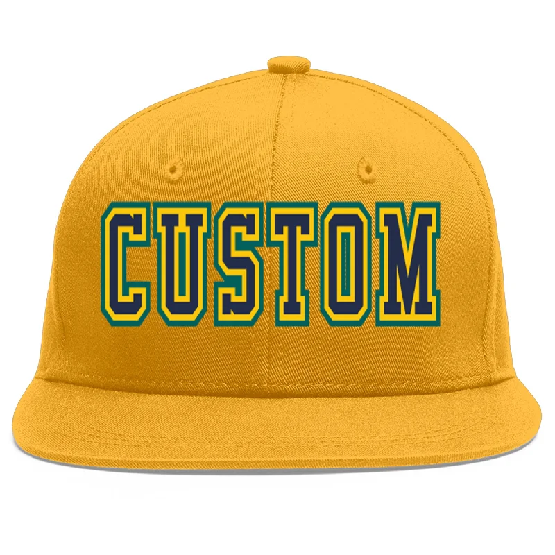 Innovative baseball cap designs-Custom Gold Navy-Gold Flat Eaves Sport Baseball Cap