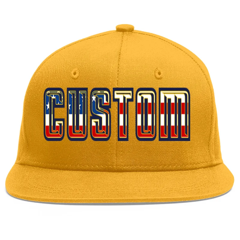 Baseball caps for spring and summer-Custom Gold Vintage USA Flag-Gold Flat Eaves Sport Baseball Cap