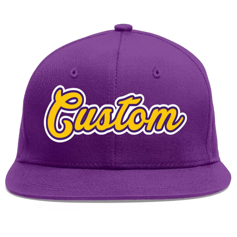 Reflective baseball caps for night safety-Custom Purple Gold-purple Flat Eaves Sport Baseball Cap