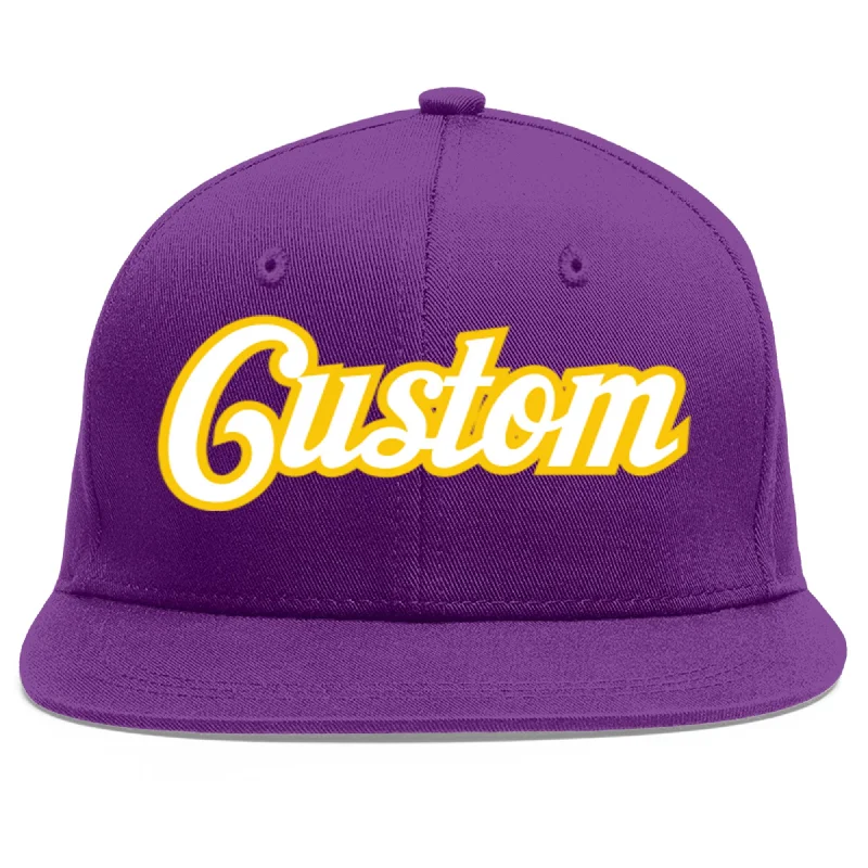 Baseball cap fabric comfort-Custom Purple White-Gold Flat Eaves Sport Baseball Cap