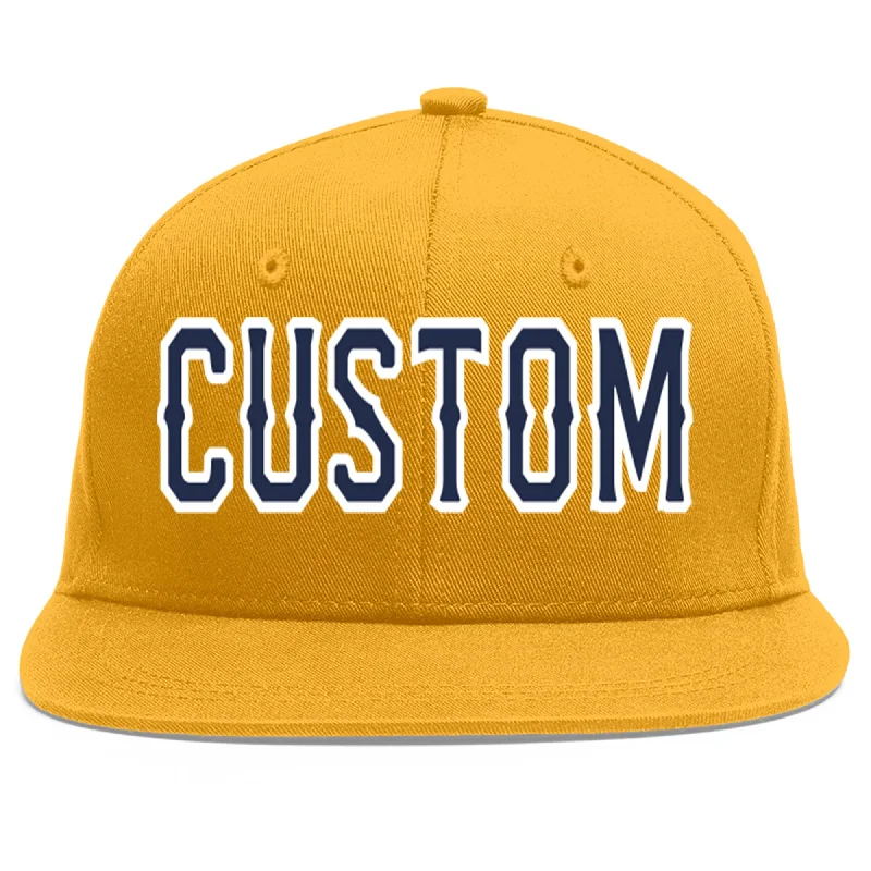 Caring for and maintaining baseball caps-Custom Gold Navy-White Flat Eaves Sport Baseball Cap