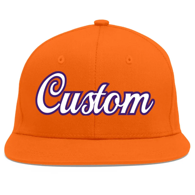 Baseball caps with ventilation mesh-Custom Orange White-purple Flat Eaves Sport Baseball Cap