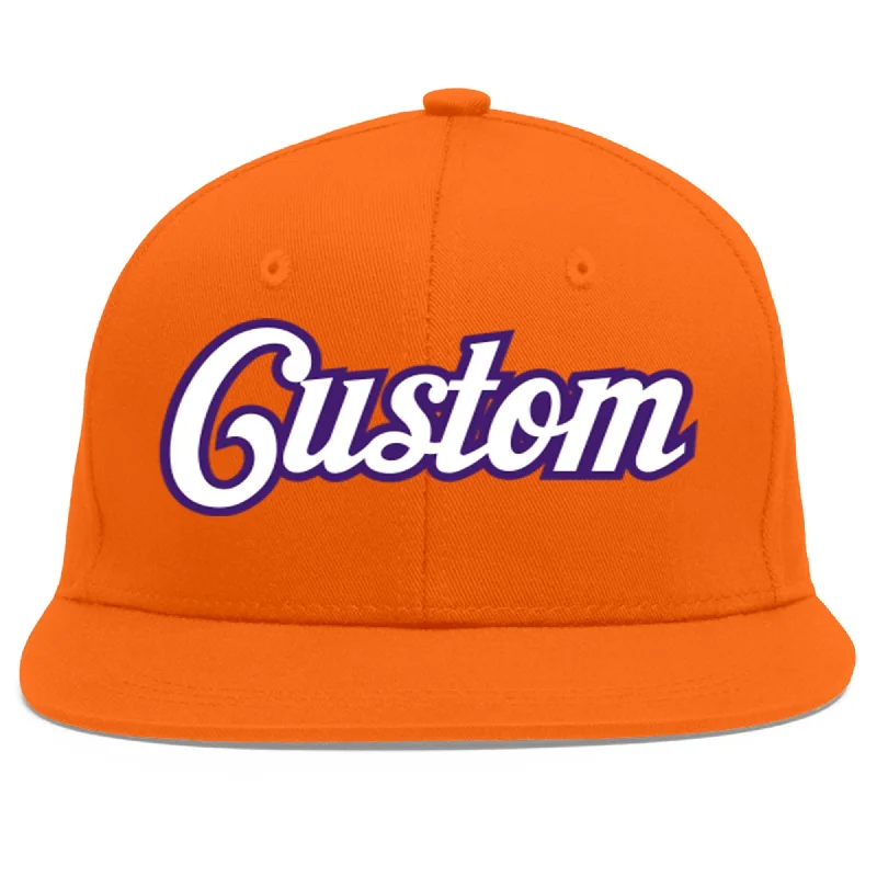 Durability of baseball caps for long-term use-Custom Orange White-purple Flat Eaves Sport Baseball Cap