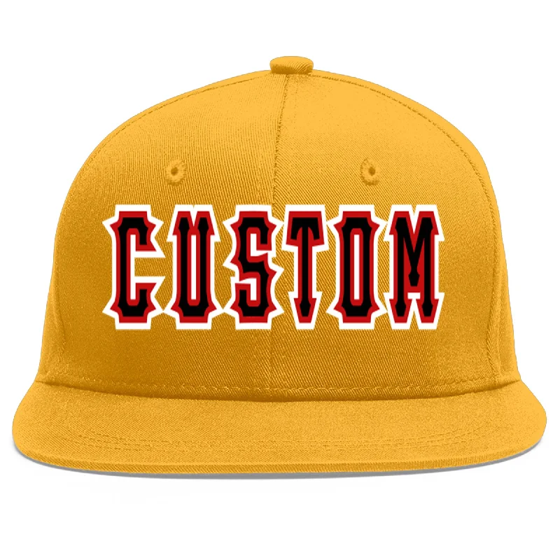 Windproof and breathable baseball caps-Custom Gold Black-Red Flat Eaves Sport Baseball Cap